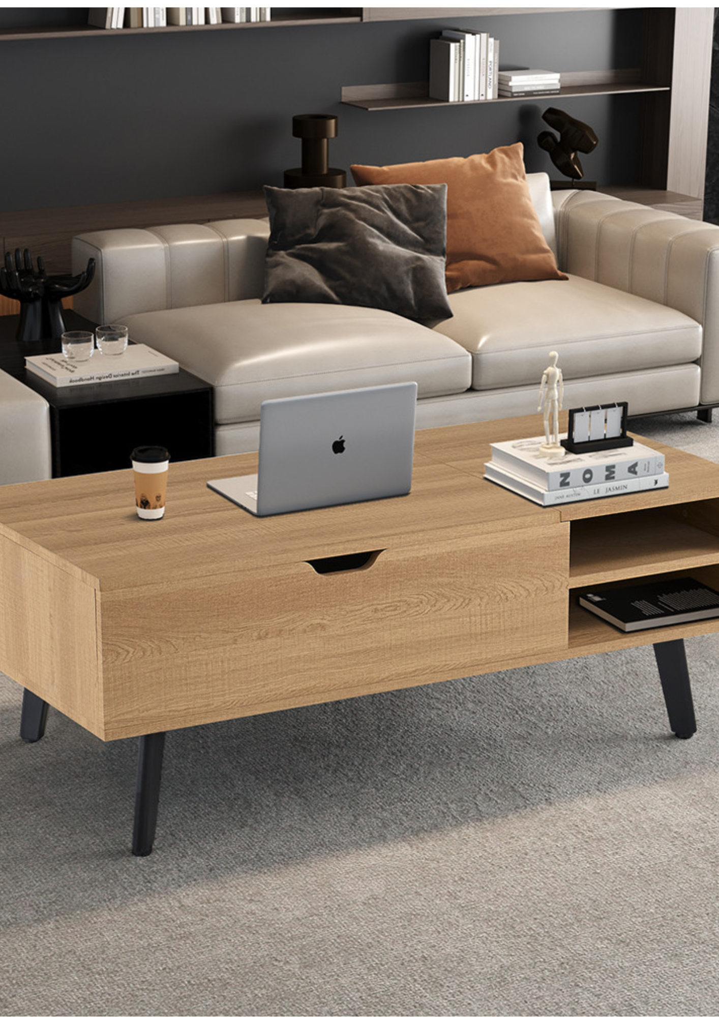 Table basse 'Justine' Plateau relevable Décor Chêne Naturel