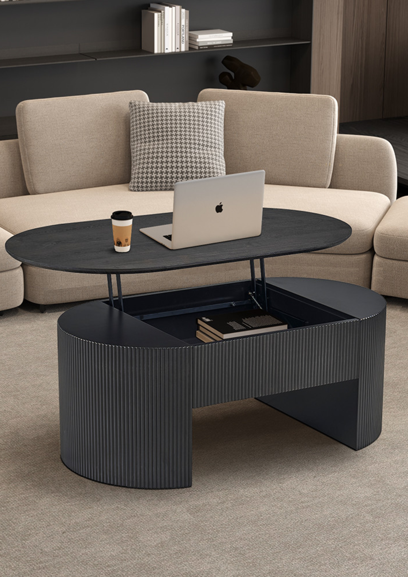 Table basse 'Lagos' 120 cm Plateau relevable Décor Brun foncé
