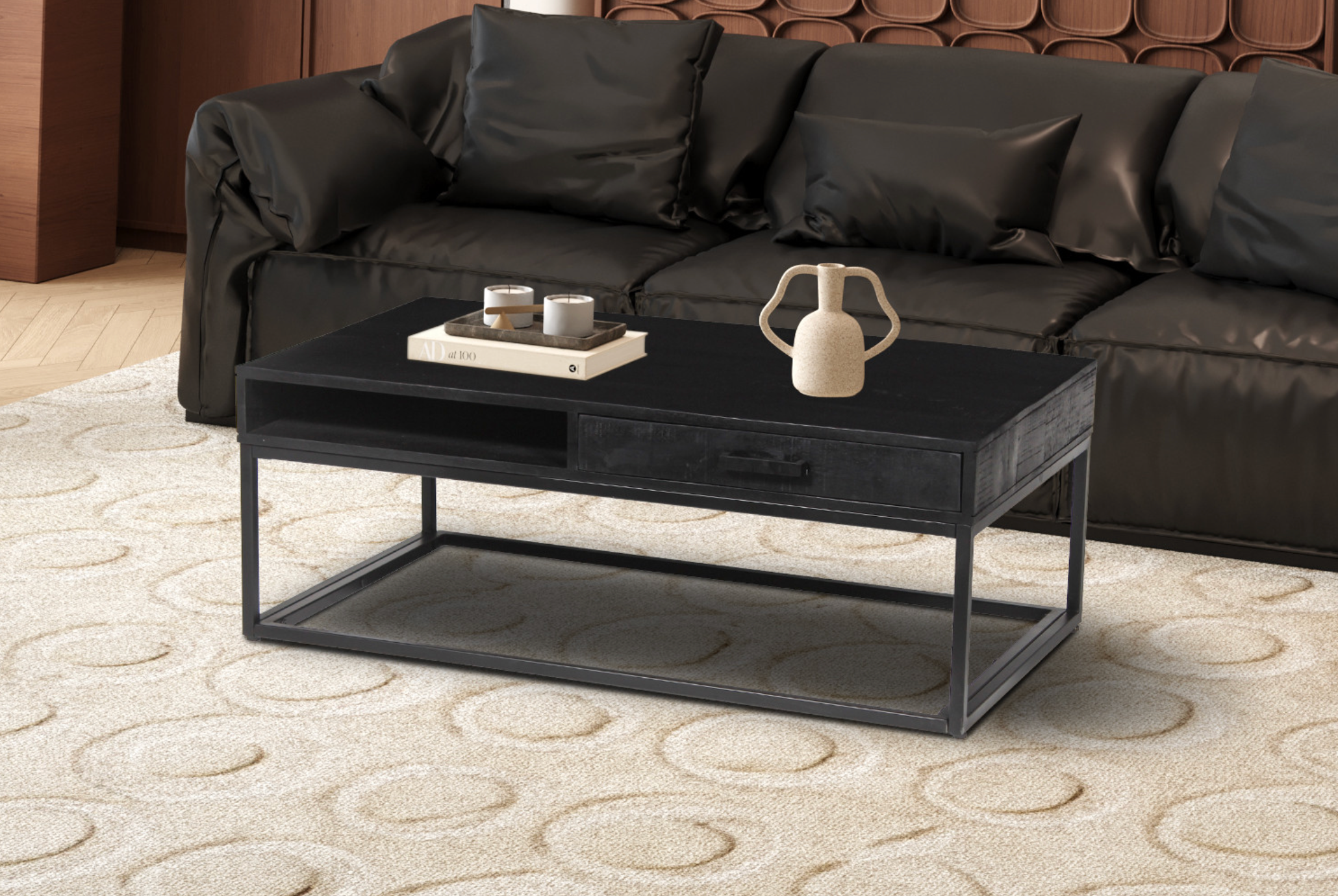 Table basse Madeira avec tiroir bois de manguier noir