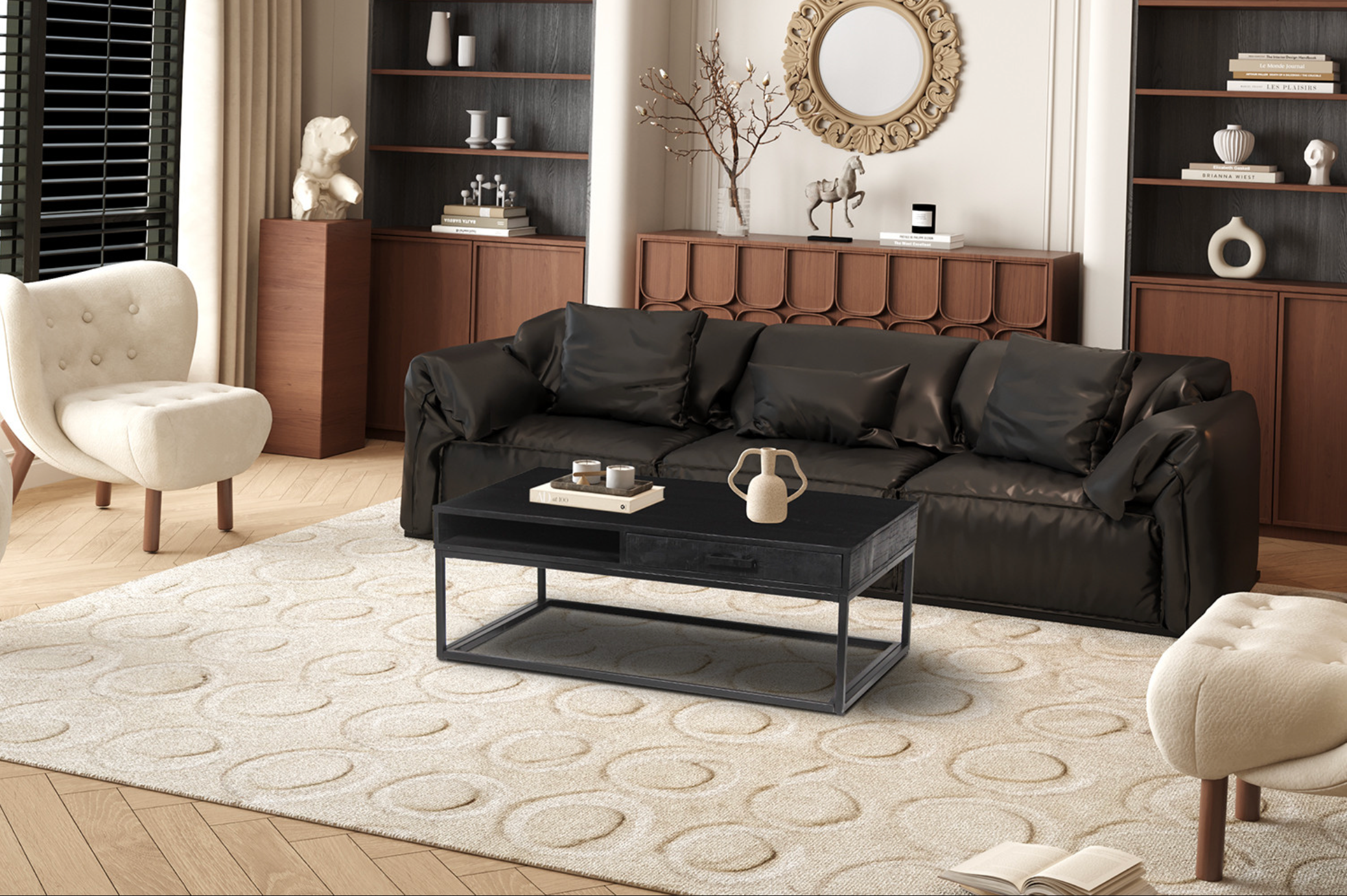 Table basse Madeira avec tiroir bois de manguier noir