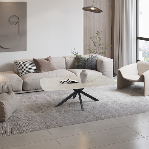 Table basse Apollo ovale danoise pierre brillant beige