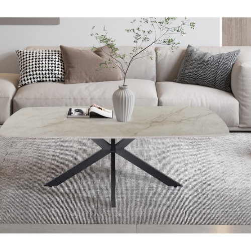 Table basse Apollo ovale danoise pierre brillant beige